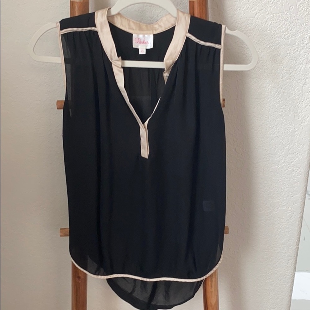 PARKER sleeveless black silk top XS
